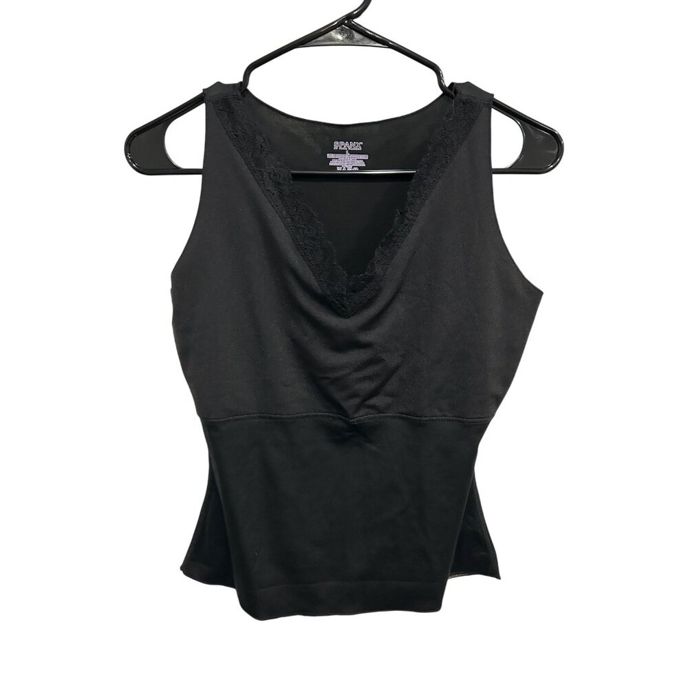 Spanx By Sara Blakely Black Lace Trim Shapewear Tank Top Size L Sleek Flattering